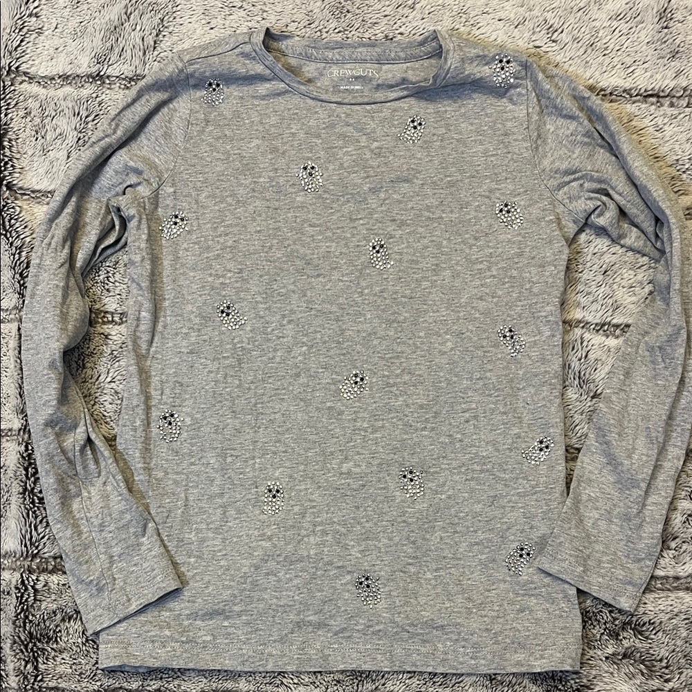 J. Crew Gray Ghost Embellished Long Sleeve Top